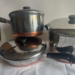 Vintage Revere Ware Stainless Sauce Pans Copper Bottom 3 Sizes